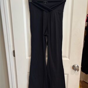 Year of Ours Black Bootcut Fold-Over Waist Pants